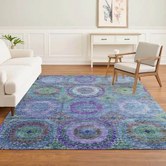 Blue And Purple Geometric Washable Area Rug With UV Protection Photo 5