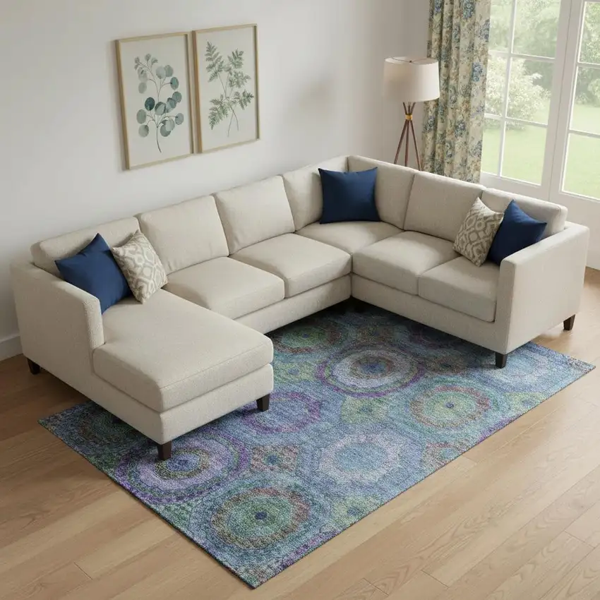 Blue And Purple Geometric Washable Area Rug With UV Protection Photo 2