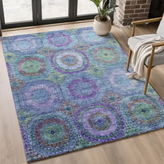 Blue And Purple Geometric Washable Area Rug With UV Protection Photo 4
