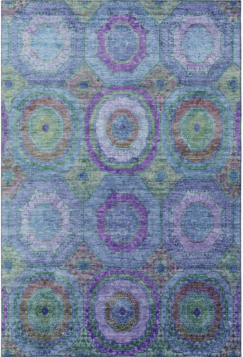 Blue And Purple Geometric Washable Area Rug With UV Protection Photo 3