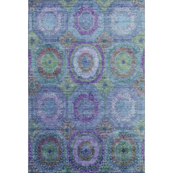 Blue And Purple Geometric Washable Area Rug With UV Protection Photo 1