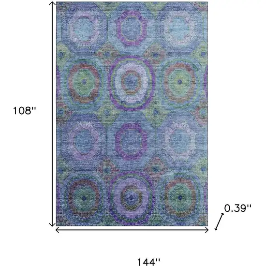 Blue And Purple Geometric Washable Area Rug With UV Protection Photo 9