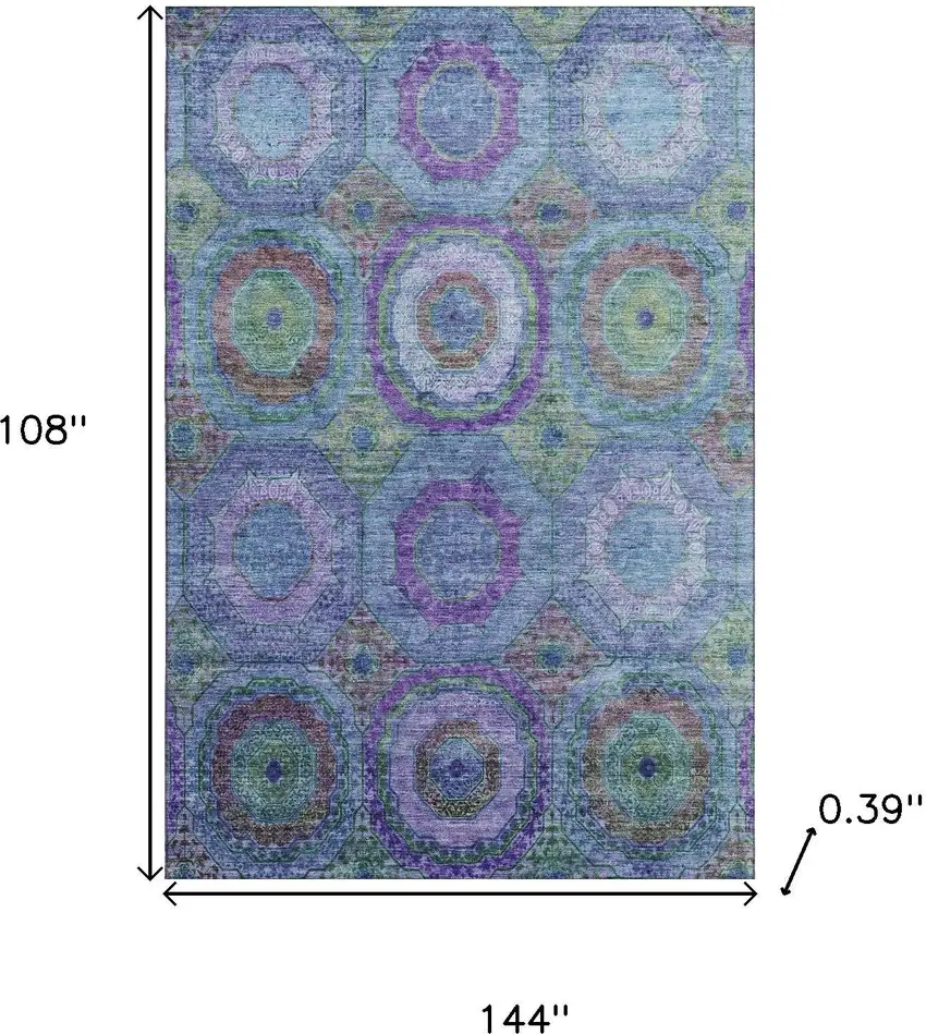 Blue And Purple Geometric Washable Area Rug With UV Protection Photo 9