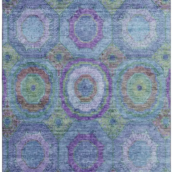 Blue And Purple Geometric Washable Area Rug With UV Protection Photo 3