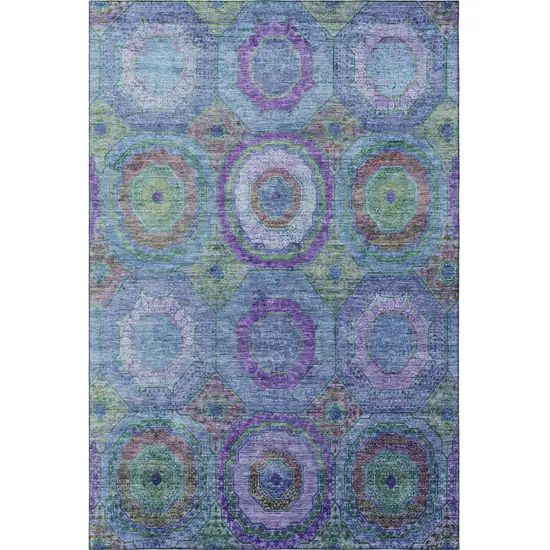 Blue And Purple Geometric Washable Area Rug With UV Protection Photo 4