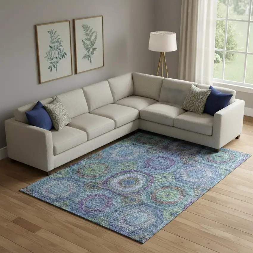 Blue And Purple Geometric Washable Area Rug With UV Protection Photo 2