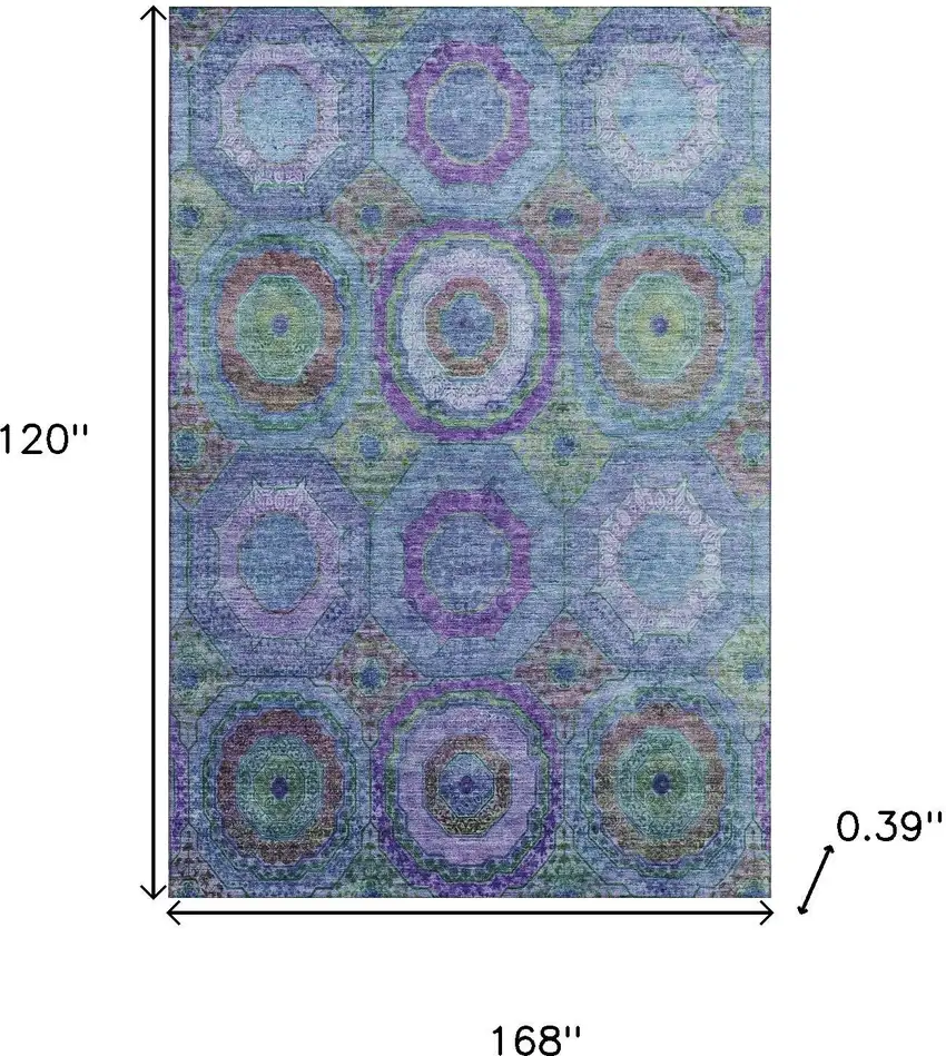 Blue And Purple Geometric Washable Area Rug With UV Protection Photo 9