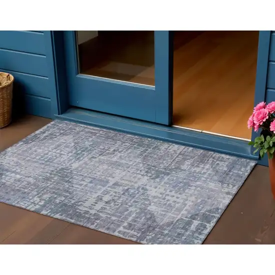 Blue And Purple Geometric Washable Indoor Outdoor Area Rug Photo 2