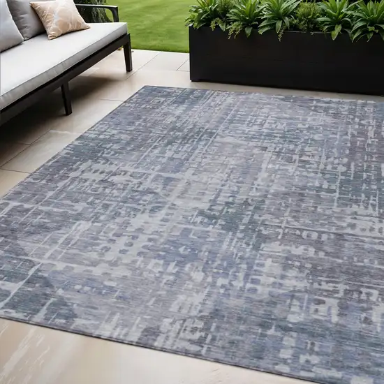Blue And Purple Geometric Washable Indoor Outdoor Area Rug Photo 2