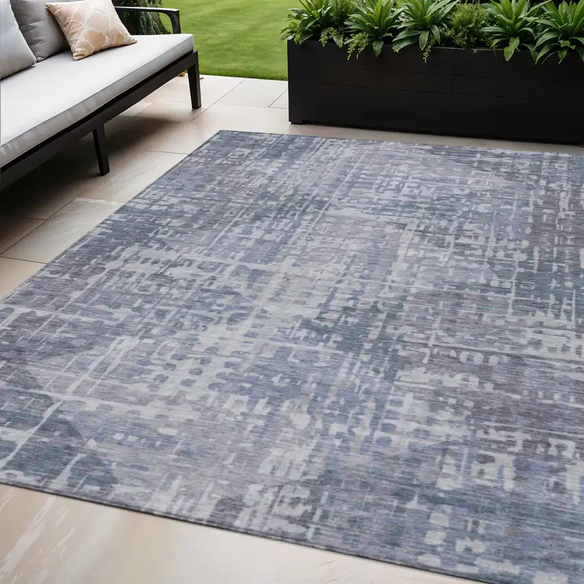 Blue And Purple Geometric Washable Indoor Outdoor Area Rug Photo 2