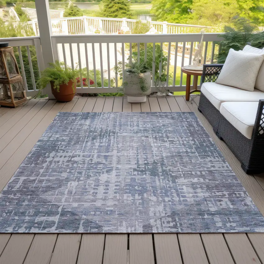 Blue And Purple Geometric Washable Indoor Outdoor Area Rug Photo 8