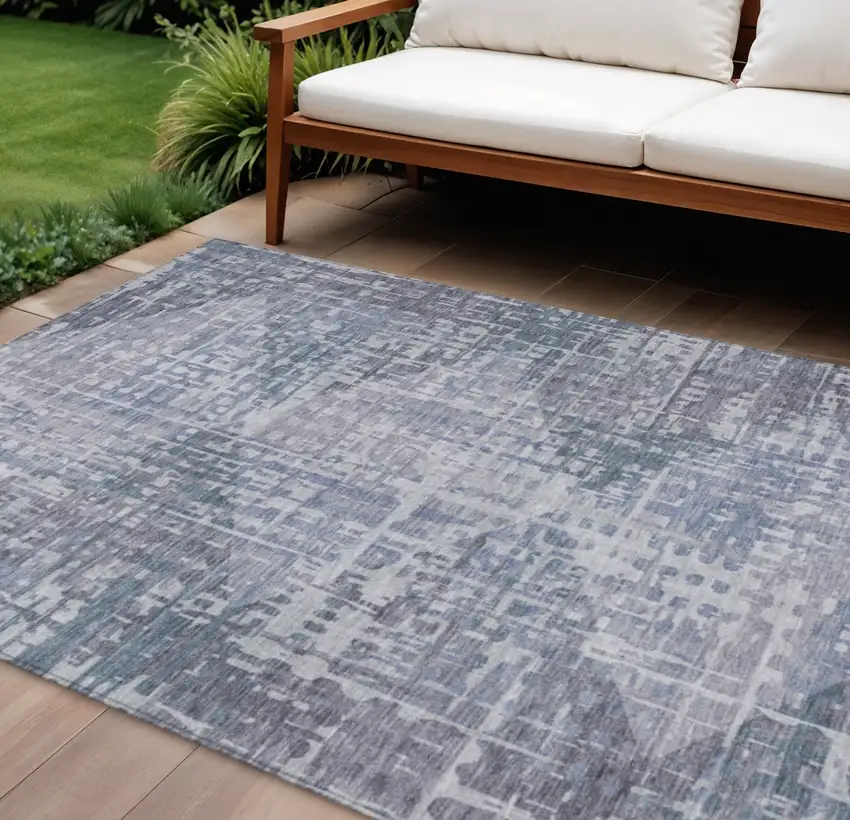 Blue And Purple Geometric Washable Indoor Outdoor Area Rug Photo 2