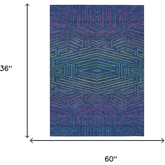 Blue And Purple Geometric Washable Indoor Outdoor Area Rug Photo 5