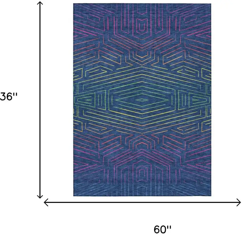 Blue And Purple Geometric Washable Indoor Outdoor Area Rug Photo 5