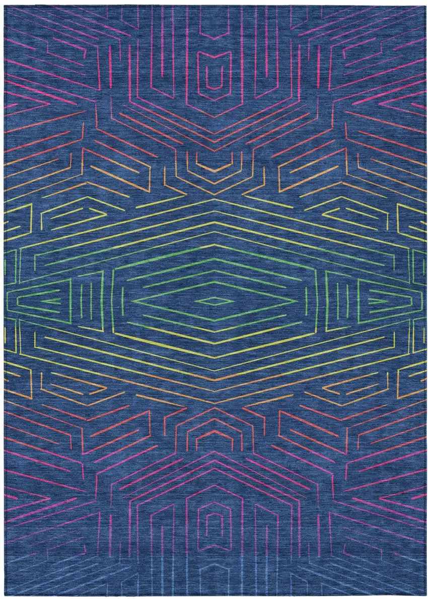 Blue And Purple Geometric Washable Indoor Outdoor Area Rug Photo 2