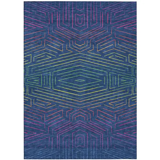 Blue And Purple Geometric Washable Indoor Outdoor Area Rug Photo 2