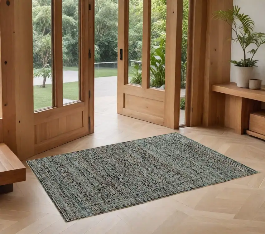 Blue Green Oriental Power Loom Area Rug Photo 1