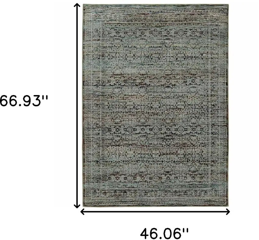 Blue Green Oriental Power Loom Area Rug Photo 3