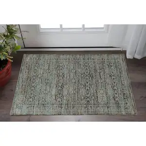 Photo of Blue And Purple Oriental Power Loom Stain Resistant Area Rug