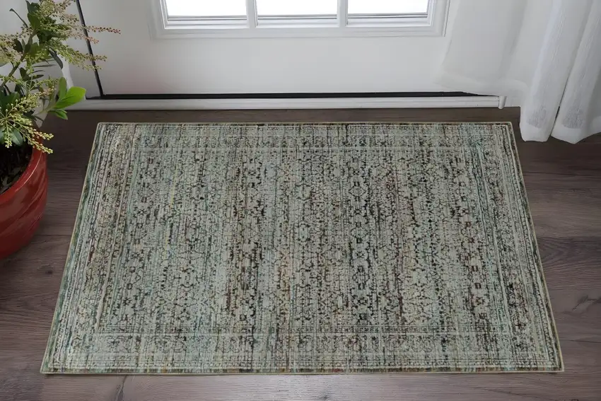 Blue Green Oriental Power Loom Area Rug Photo 1