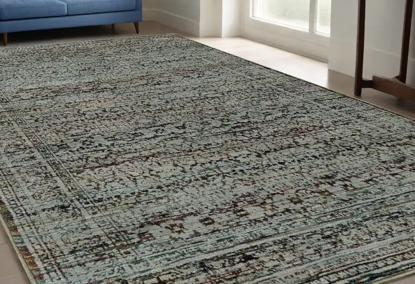 Blue Green Oriental Power Loom Area Rug Photo 1