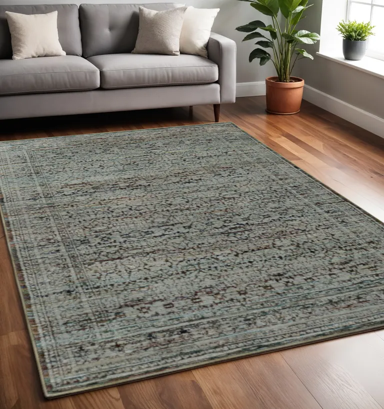 Blue And Purple Oriental Power Loom Stain Resistant Area Rug Photo 5