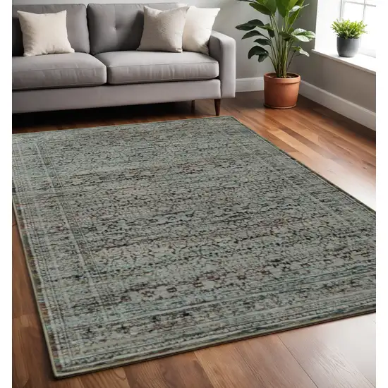 Blue Green Oriental Power Loom Area Rug Photo 1