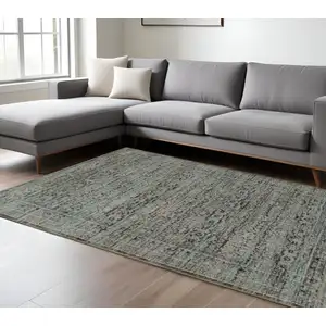 Photo of Blue And Purple Oriental Power Loom Stain Resistant Area Rug