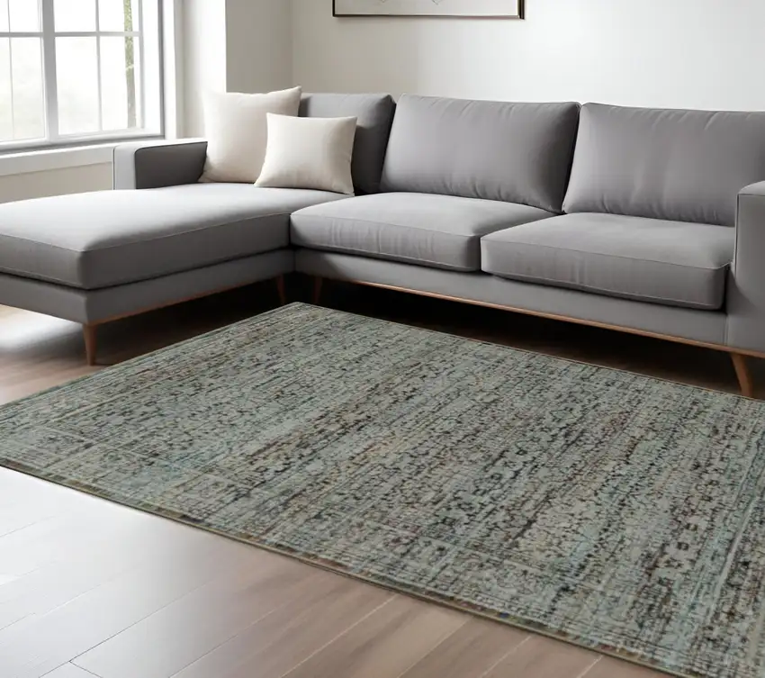 Blue Green Oriental Power Loom Area Rug Photo 1