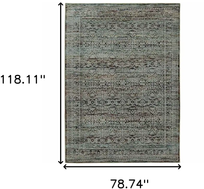 Blue Green Oriental Power Loom Area Rug Photo 3