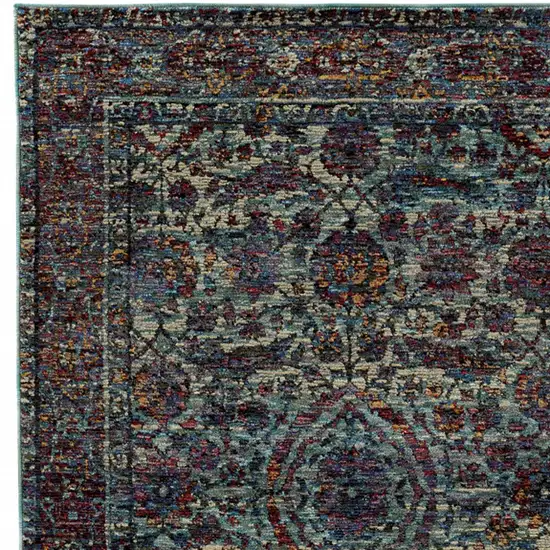 Blue And Purple Oriental Power Loom Stain Resistant Area Rug Photo 3