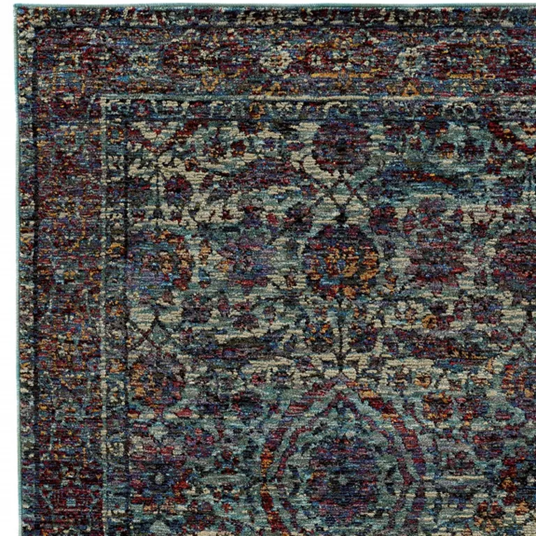 Blue And Purple Oriental Power Loom Stain Resistant Area Rug Photo 3