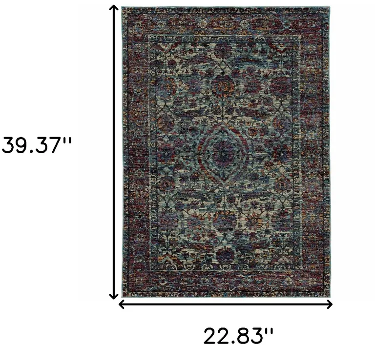 Blue And Purple Oriental Power Loom Stain Resistant Area Rug Photo 5