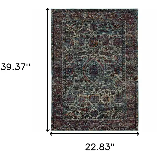 Blue And Purple Oriental Power Loom Stain Resistant Area Rug Photo 5