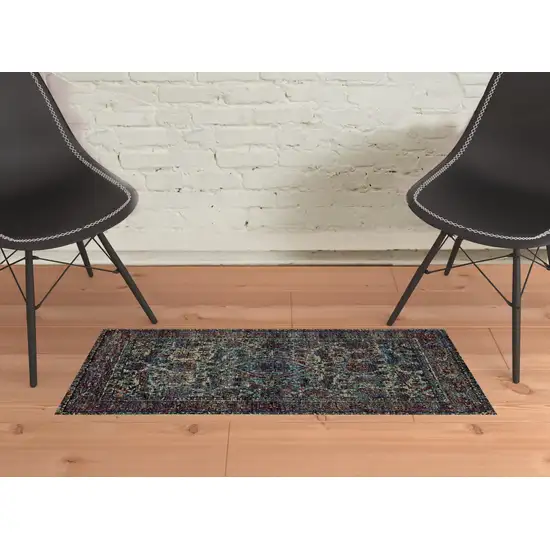 Blue And Purple Oriental Power Loom Stain Resistant Area Rug Photo 2