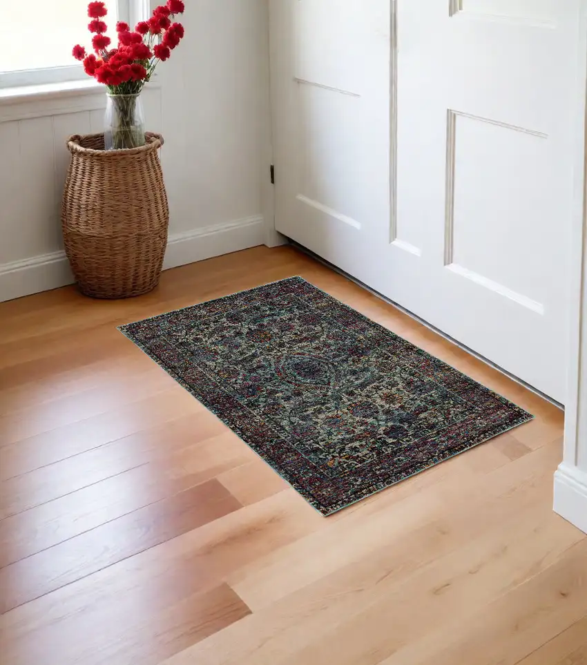 Blue and Purple Oriental Power Loom Area Rug Photo 1