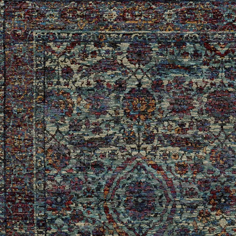 Blue And Purple Oriental Power Loom Stain Resistant Area Rug Photo 4