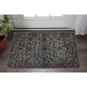 Photo of Blue And Purple Oriental Power Loom Stain Resistant Area Rug
