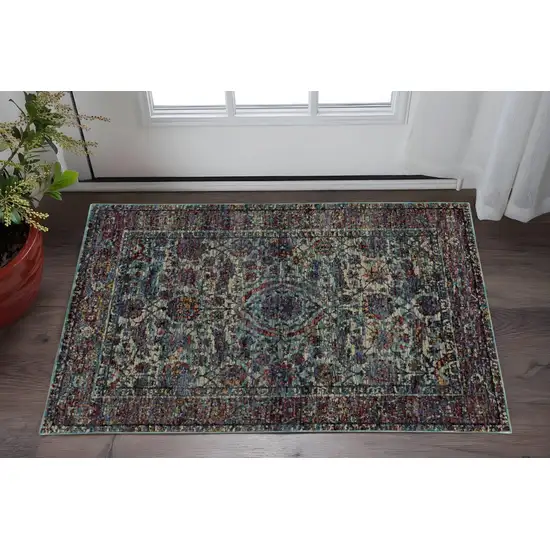 Blue and Purple Oriental Power Loom Area Rug Photo 1