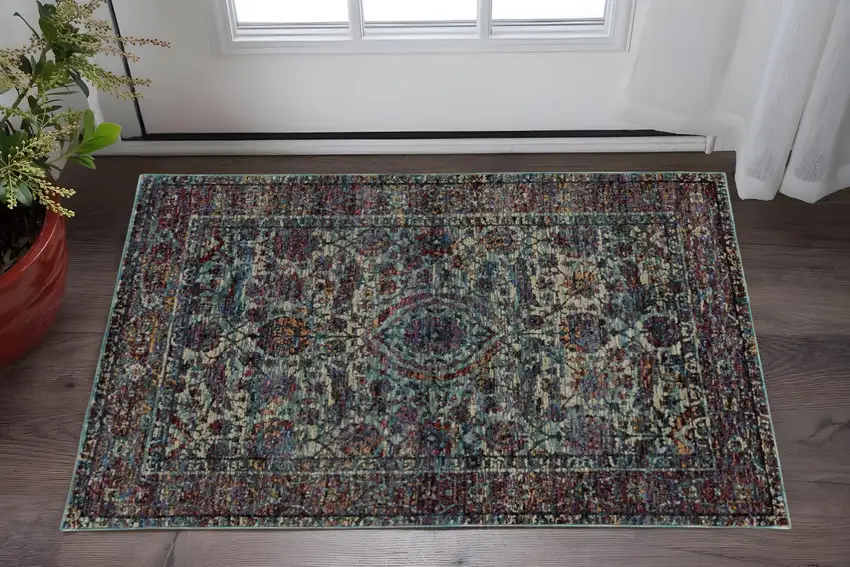 Blue and Purple Oriental Power Loom Area Rug Photo 1