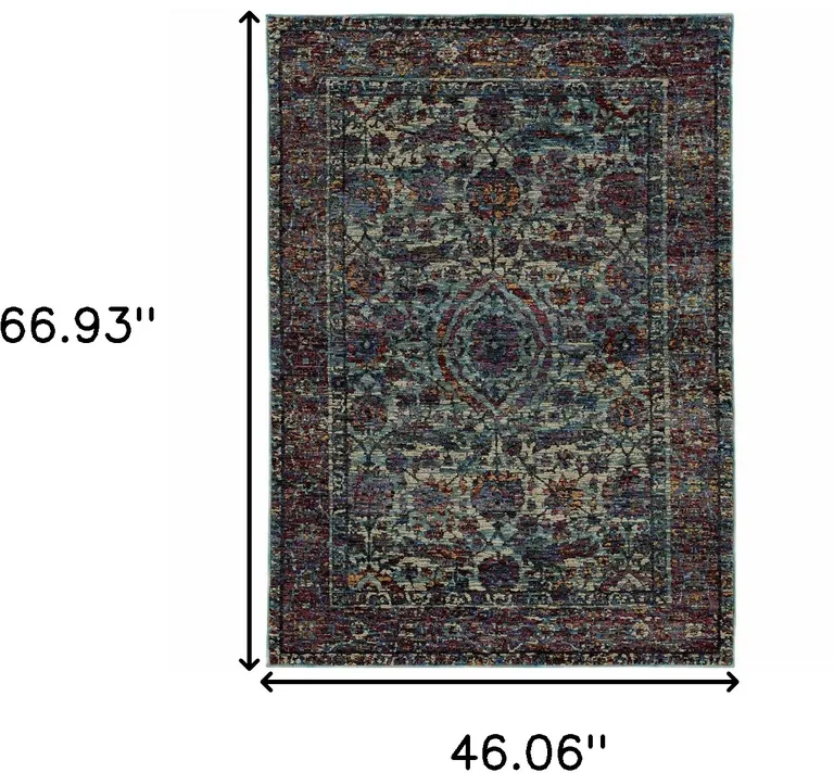 Blue And Purple Oriental Power Loom Stain Resistant Area Rug Photo 3