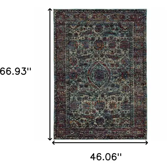Blue and Purple Oriental Power Loom Area Rug Photo 3