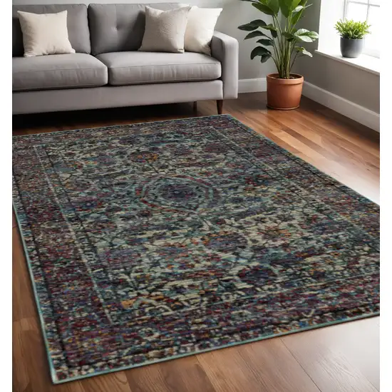 Blue and Purple Oriental Power Loom Area Rug Photo 1