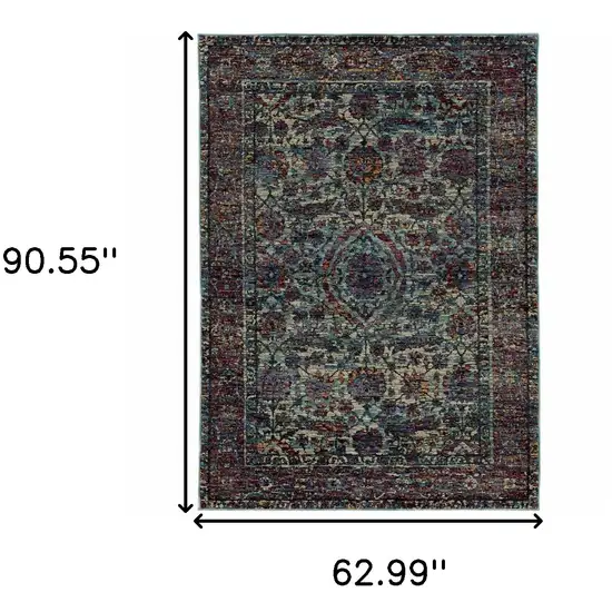 Blue And Purple Oriental Power Loom Stain Resistant Area Rug Photo 5
