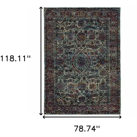 Blue And Purple Oriental Power Loom Stain Resistant Area Rug Photo 5