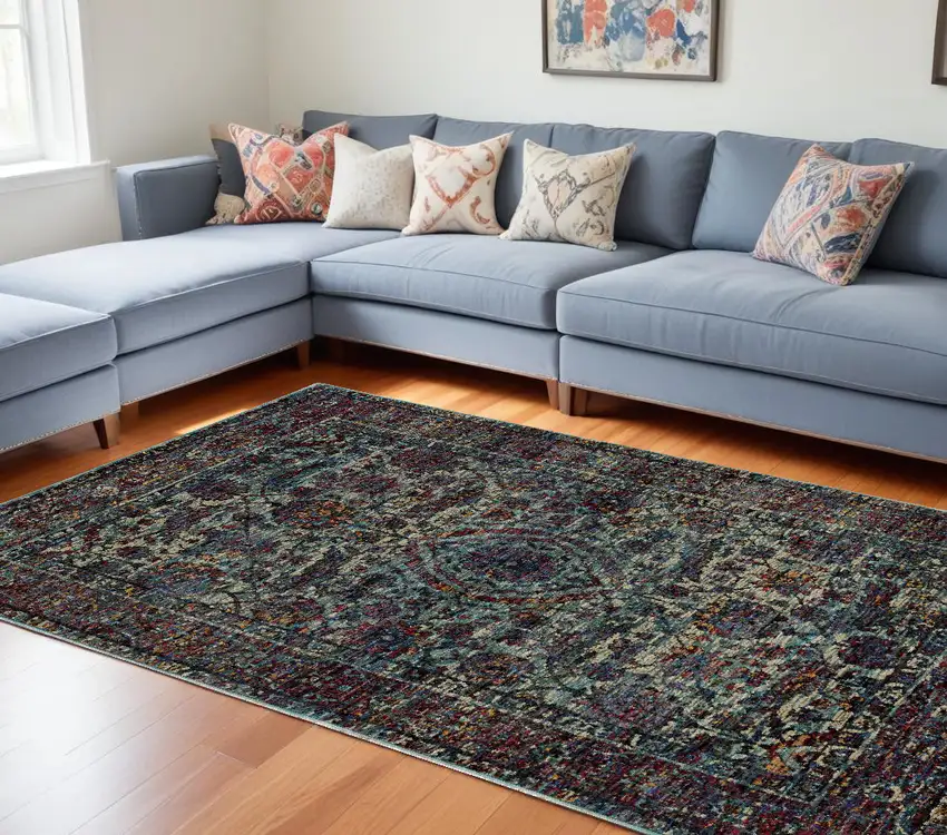 Blue and Purple Oriental Power Loom Area Rug Photo 1
