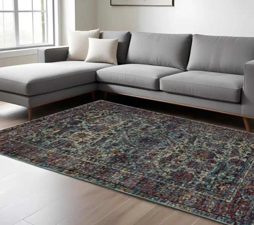 Blue and Purple Oriental Power Loom Area Rug Photo 1