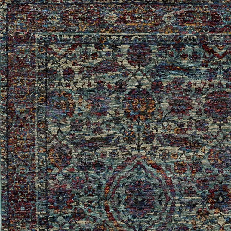 Blue And Purple Oriental Power Loom Stain Resistant Area Rug Photo 3