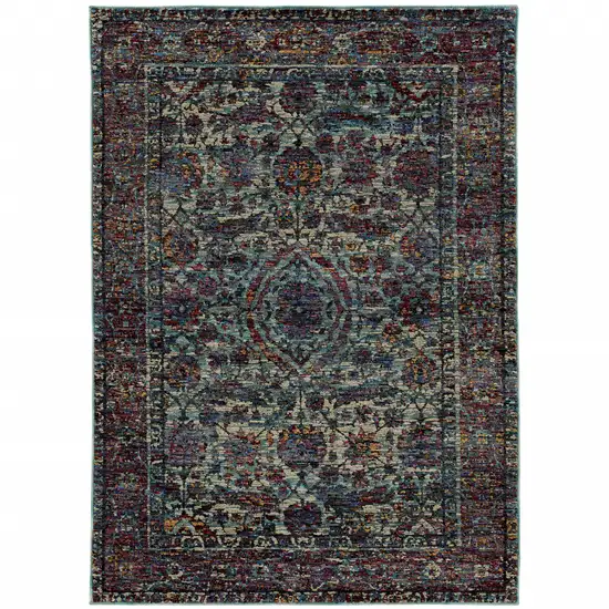 Blue And Purple Oriental Power Loom Stain Resistant Area Rug Photo 1