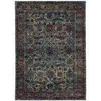 Photo of Blue And Purple Oriental Power Loom Stain Resistant Area Rug